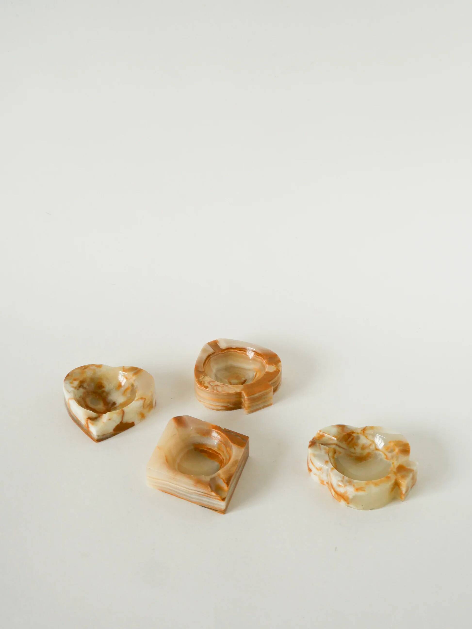 Alabaster catchall, heart shape, beige and brown, 1970.