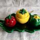 Trio salt, pepper, vintage ceramic mustard