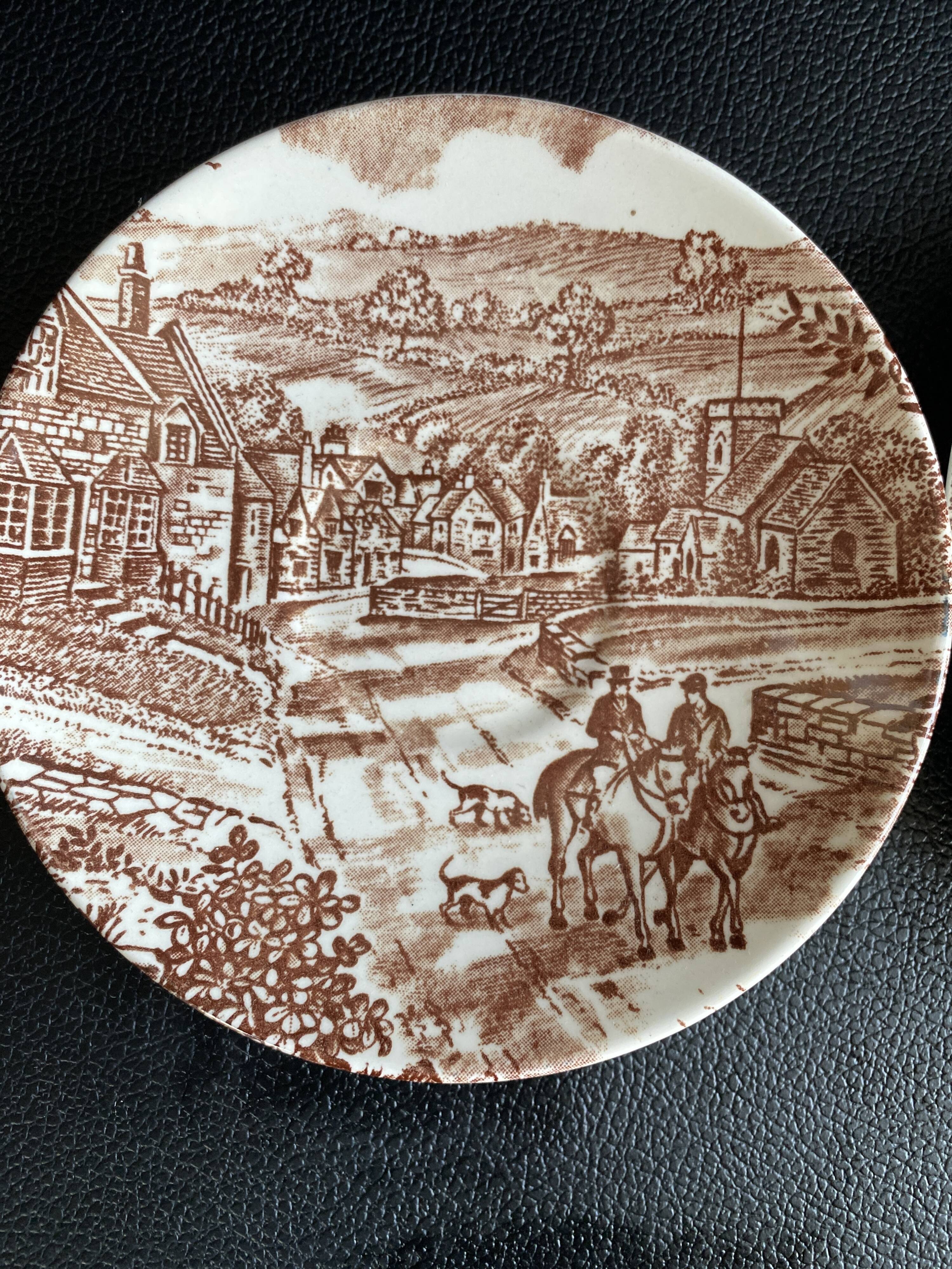 Duo of English Cups & Saucers Broadhurst Ironstone - Hunting Scene