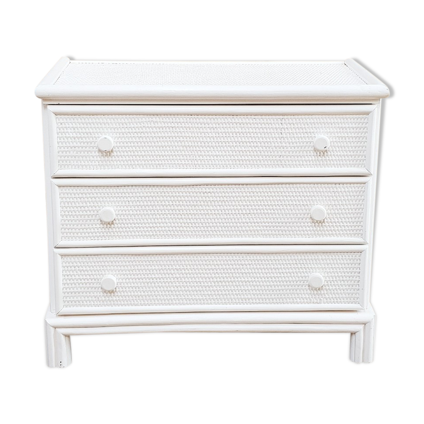 Commode vintage en rotin blanc