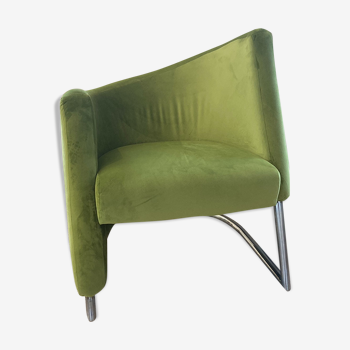 Erling Revheim, Armchair model "Spiral" in chrome tubular metal and green fabric