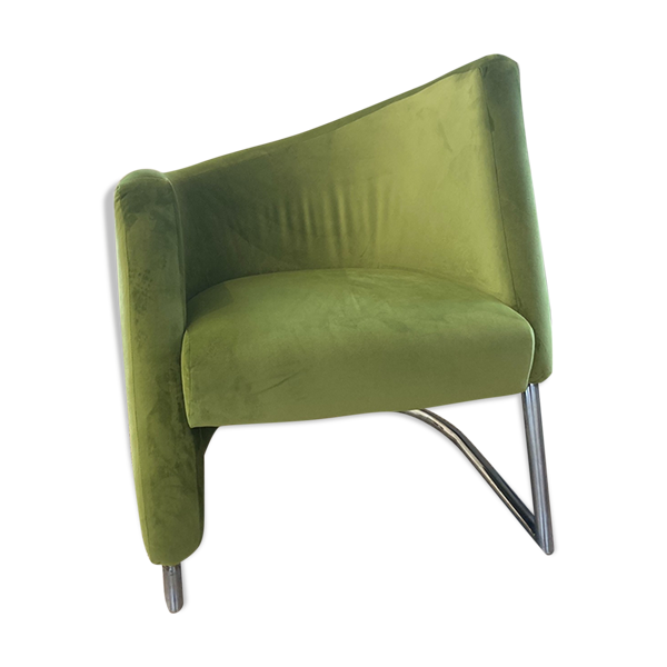 Erling Revheim, Fauteuil modèle ''Spiral'' en métal tubulaire chromé et tissu vert