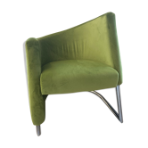 Erling Revheim, Fauteuil modèle "Spiral" en métal tubulaire chromé et tissu vert