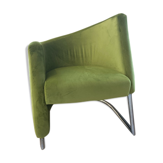 Erling Revheim, Fauteuil modèle "Spiral" en métal tubulaire chromé et tissu vert