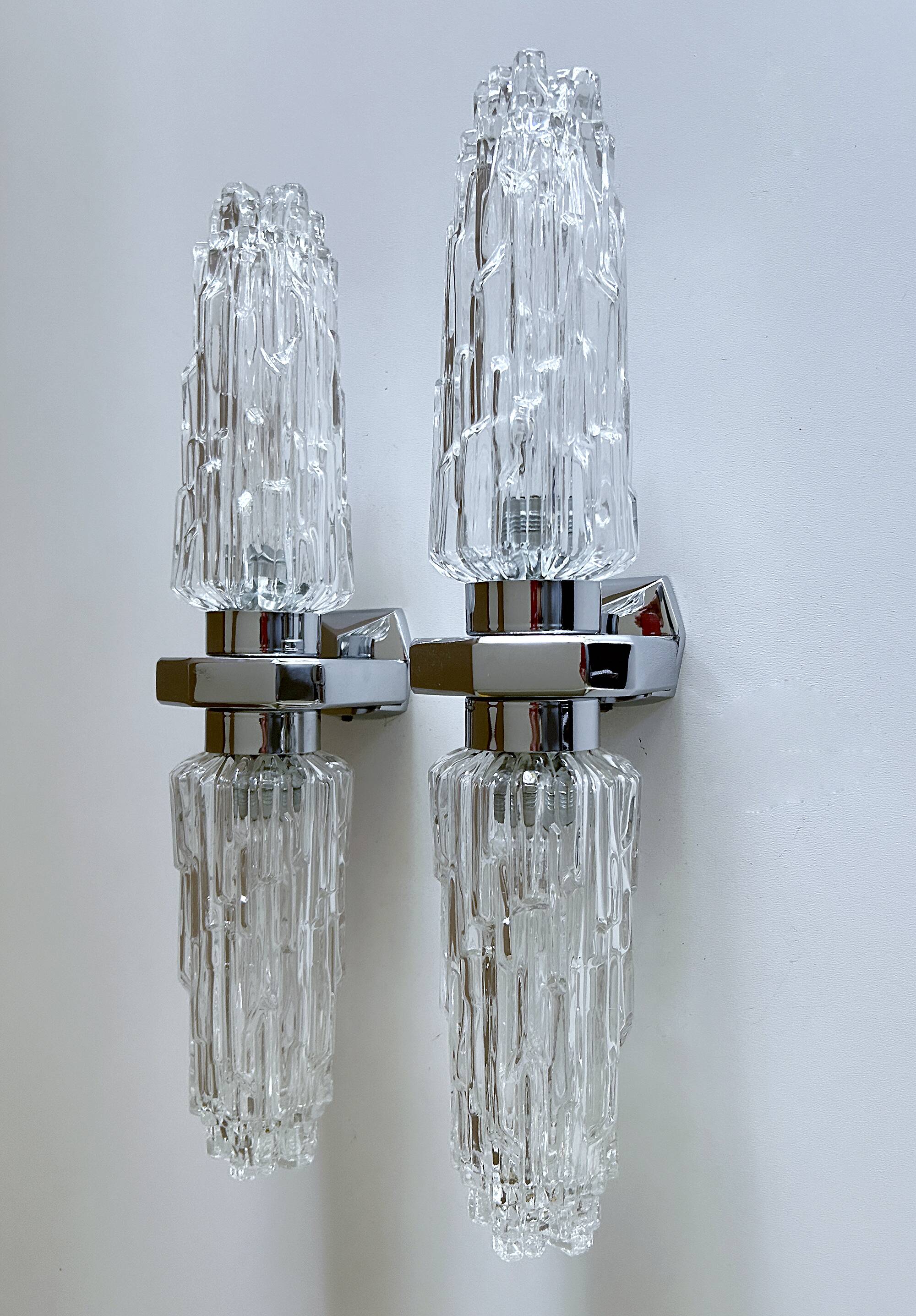 Pair of large vintage chrome glass wall lights