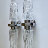 Pair of large vintage chrome glass wall lights