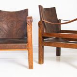 Fauteuils Safari en cuir mi-siècle
