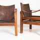 French Leather Safari Armchairs Mid-Century