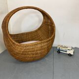 Lit bébé panier vintage en osier et bambou attribué à Gebroeders Jonkers pour Noordwolde, Pays-Bas, 1960