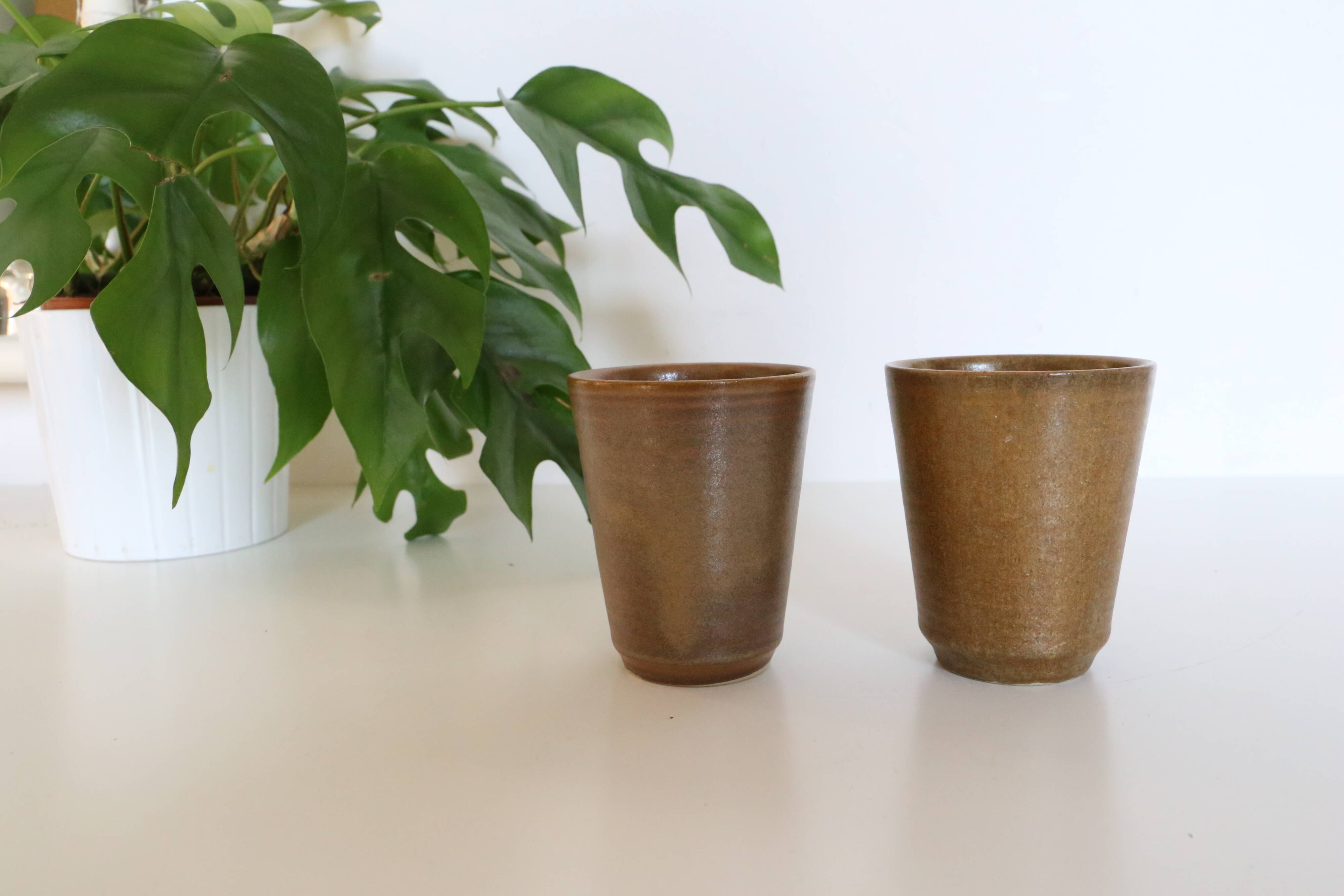 Set of 2 stoneware glasses, Digoin, vintage