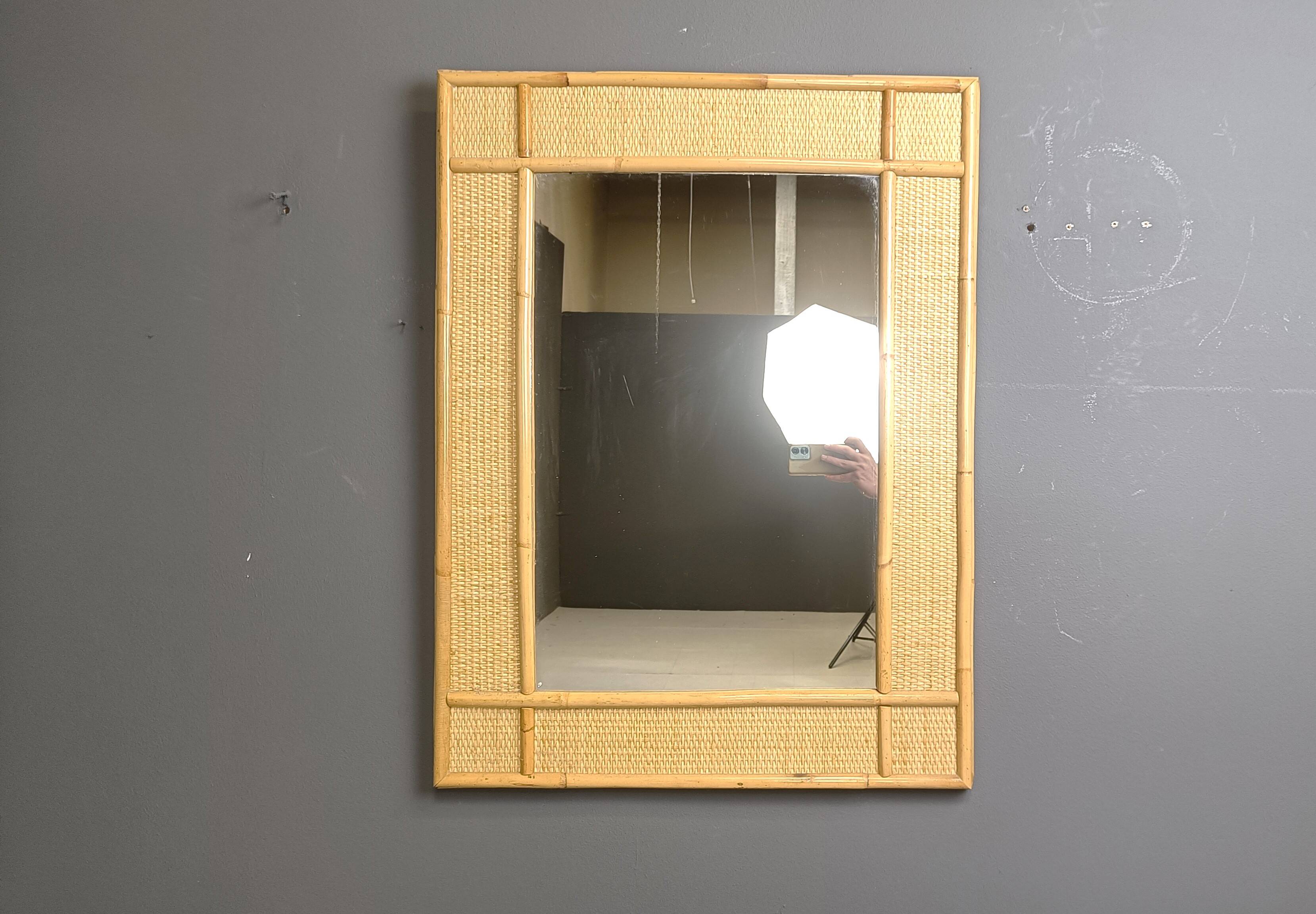 Mid century bamboo mirror by Dal Vera, 1960s