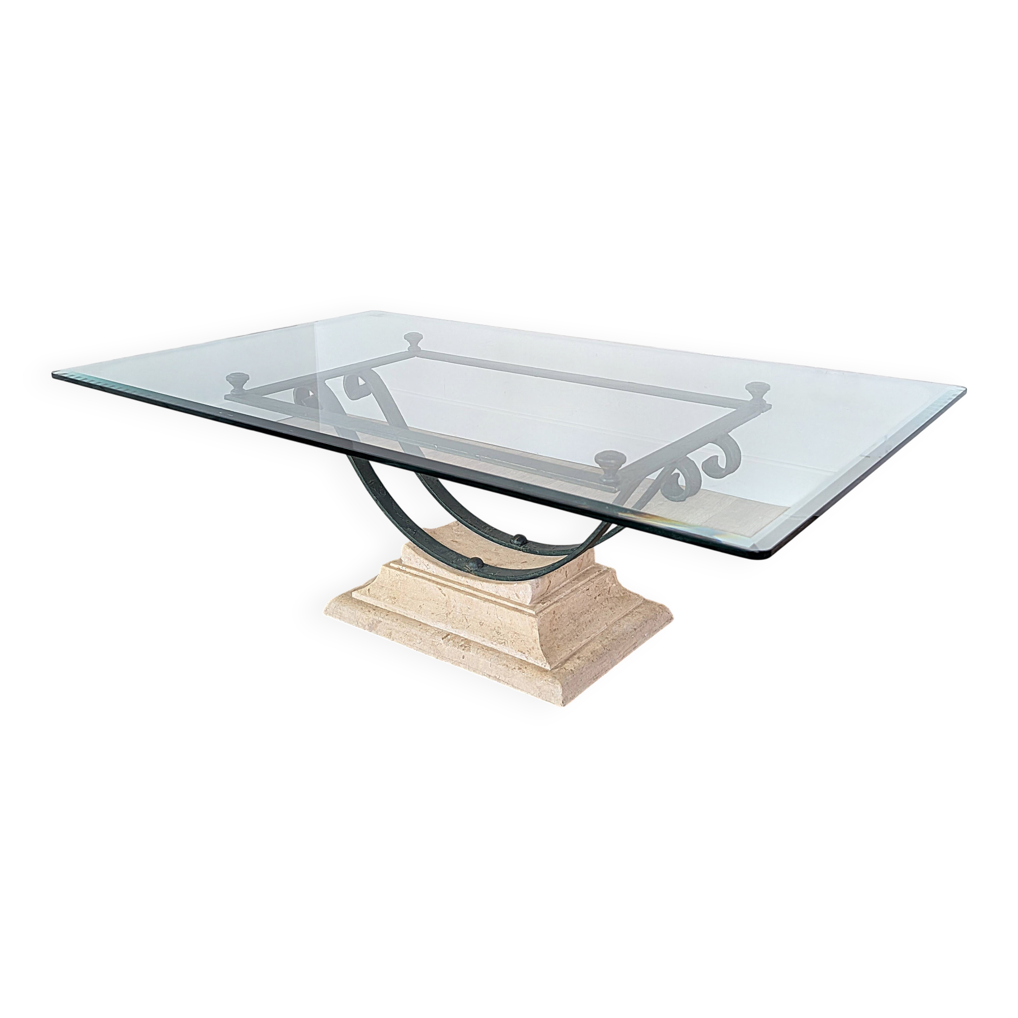 Wrought iron and glass coffee table