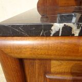 Solid walnut sideboard, moustache legs, black marble top.