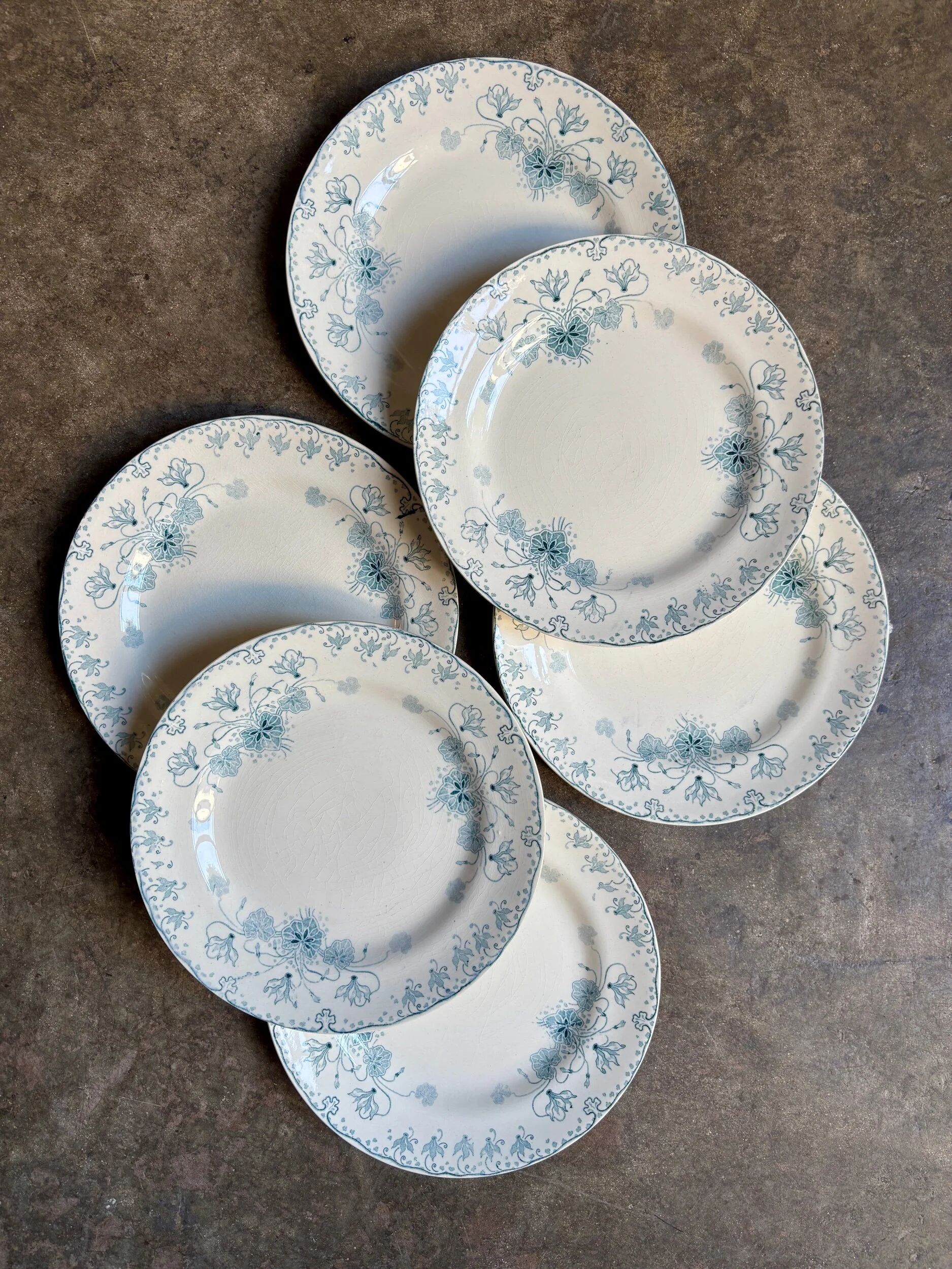 6 dessert plates H. Boulenger in Choisy-le-Roi in ironstone, "Cyclamen" service.