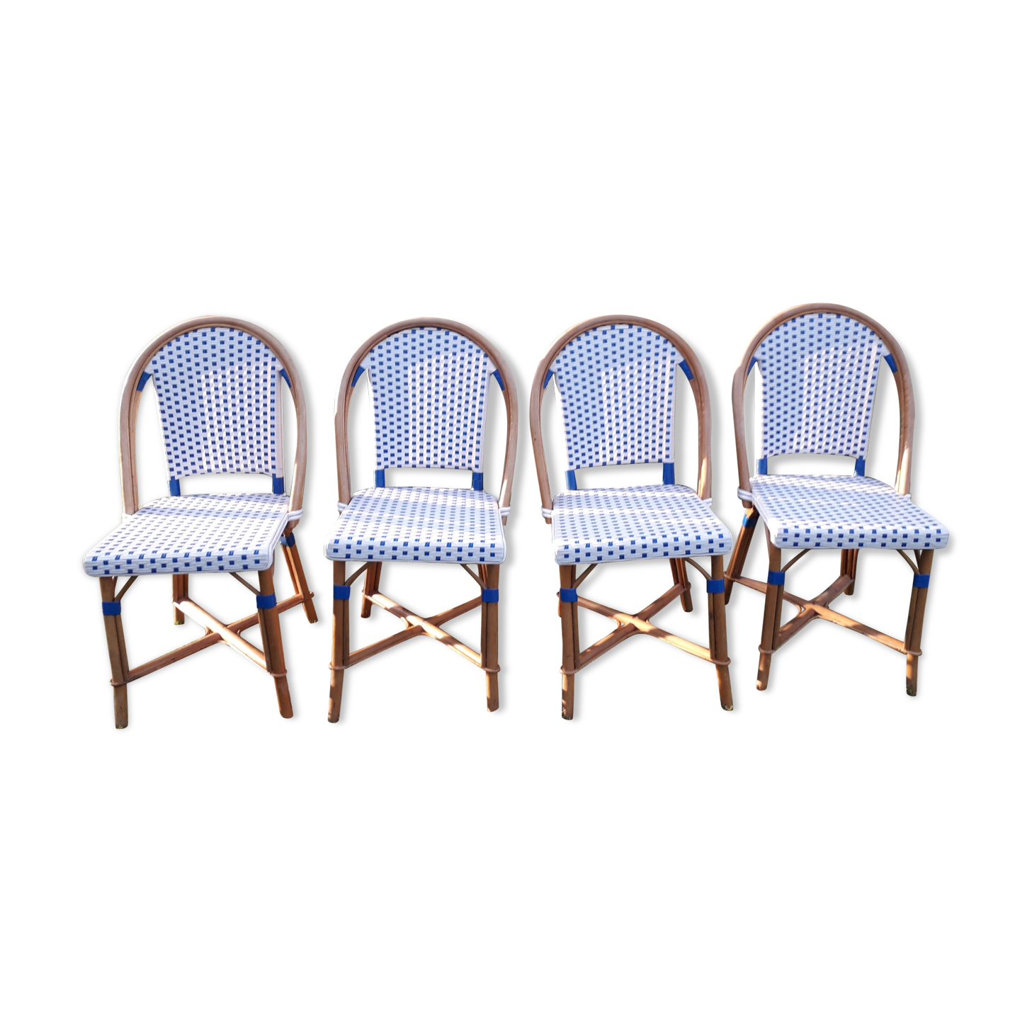 4 bistro chairs bistro Terrace Paris in white and blue rattan