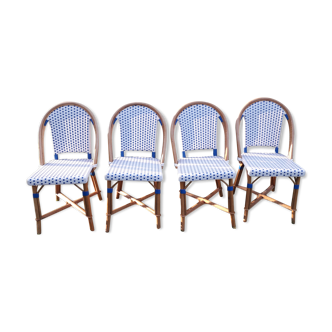 4 bistro chairs bistro Terrace Paris in white and blue rattan