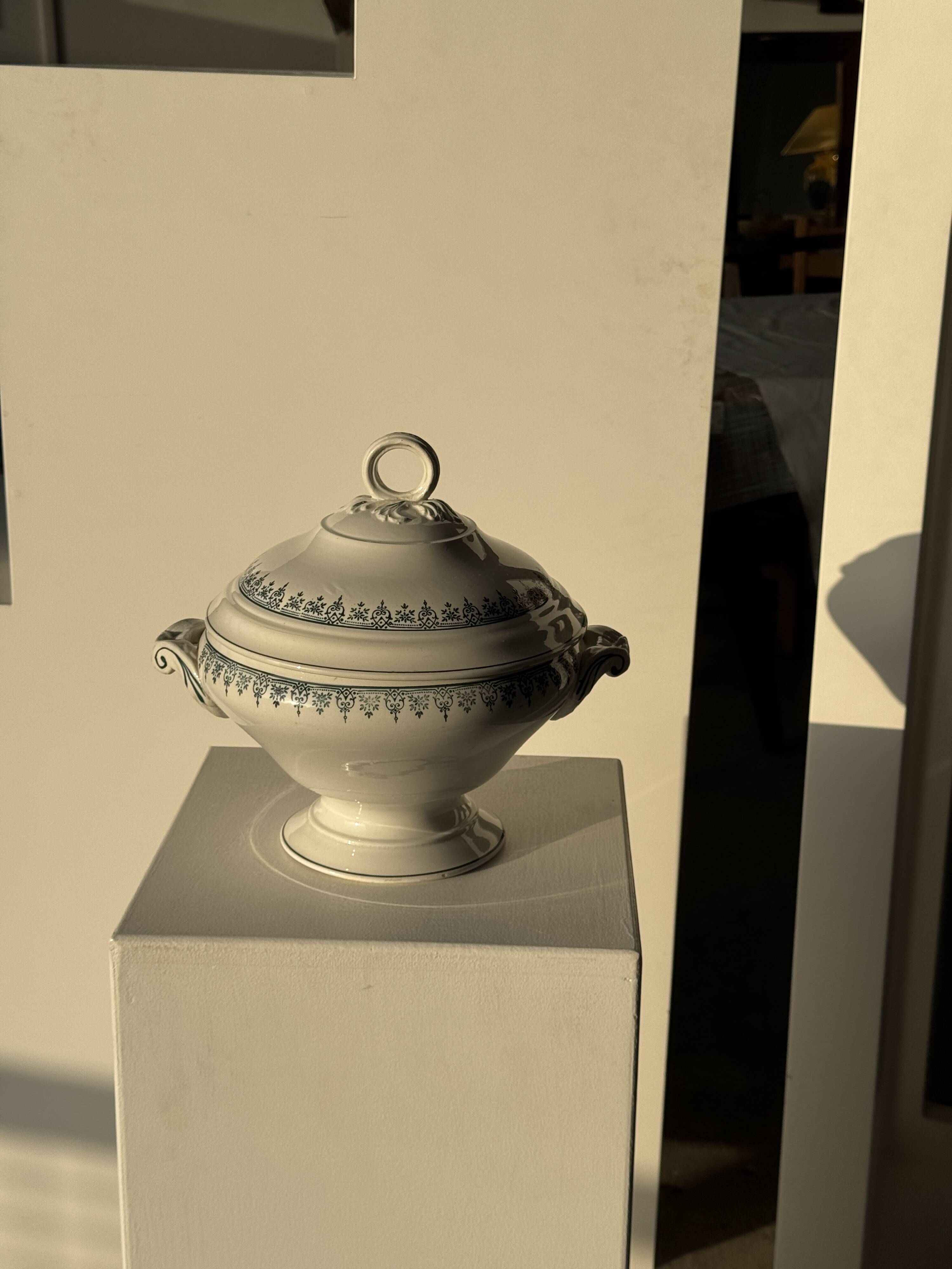 Covered soup tureen or vegetable dish in Saint Amand earthenware H29 D28