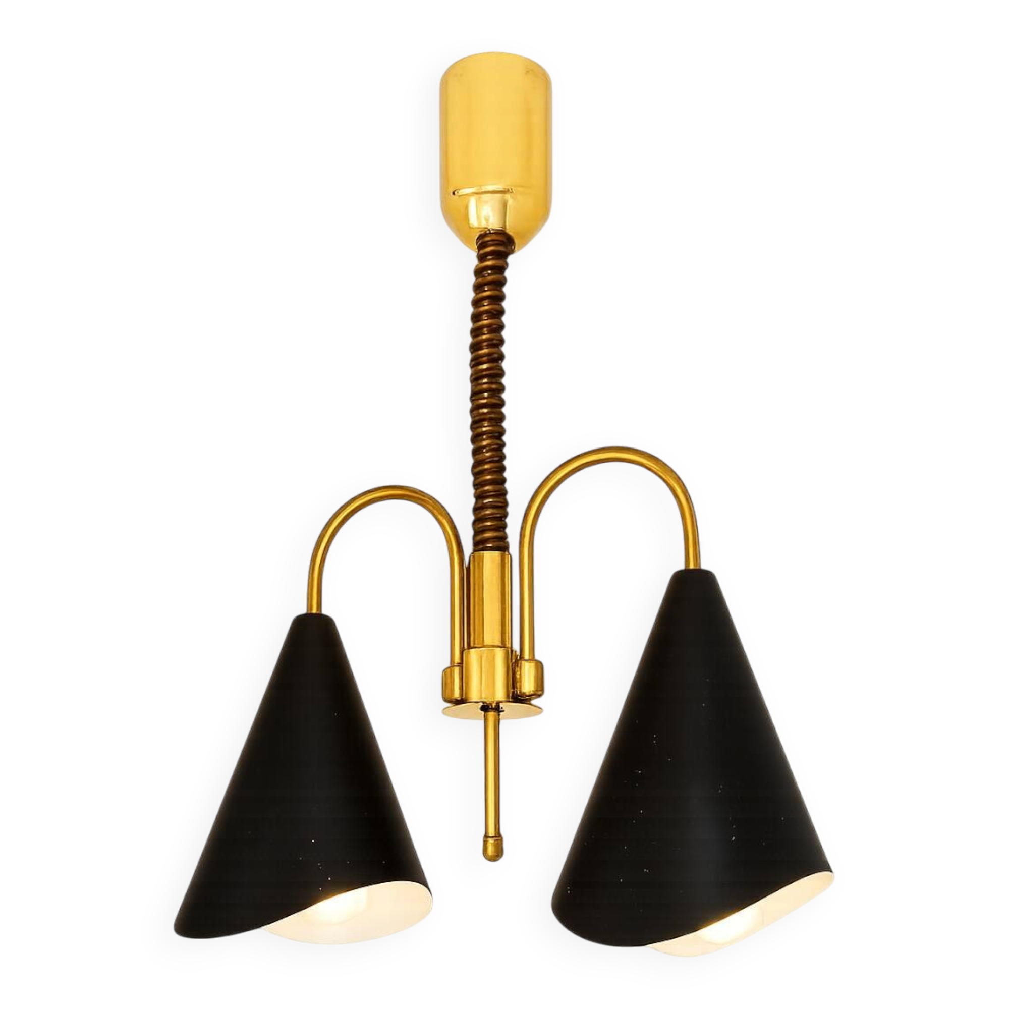 Mid-Century Modern pendant light, brass and metal, 1970s.