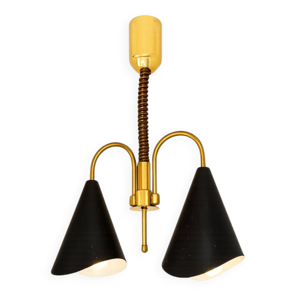 Suspension Mid-Century Modern, laiton et métal, années 1970.