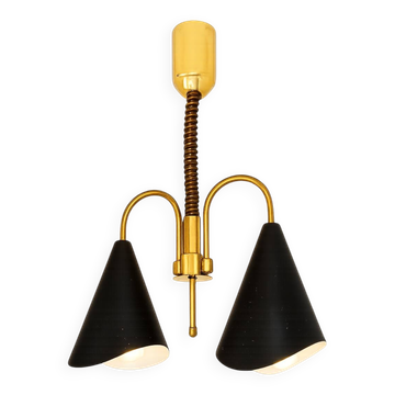 Mid-Century Modern pendant light, brass and metal, 1970s.