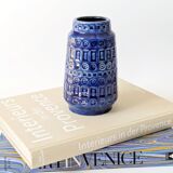 Vintage Scheurich Inka Vase, Blue Ceramic, West Germany