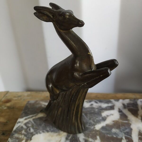 Inkwell old year 40 marble statuette deer brass alloy Brocanteespritdantan