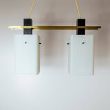 1960s Italian Stilnovo ceiling pendant with opaline glass shades and brass details