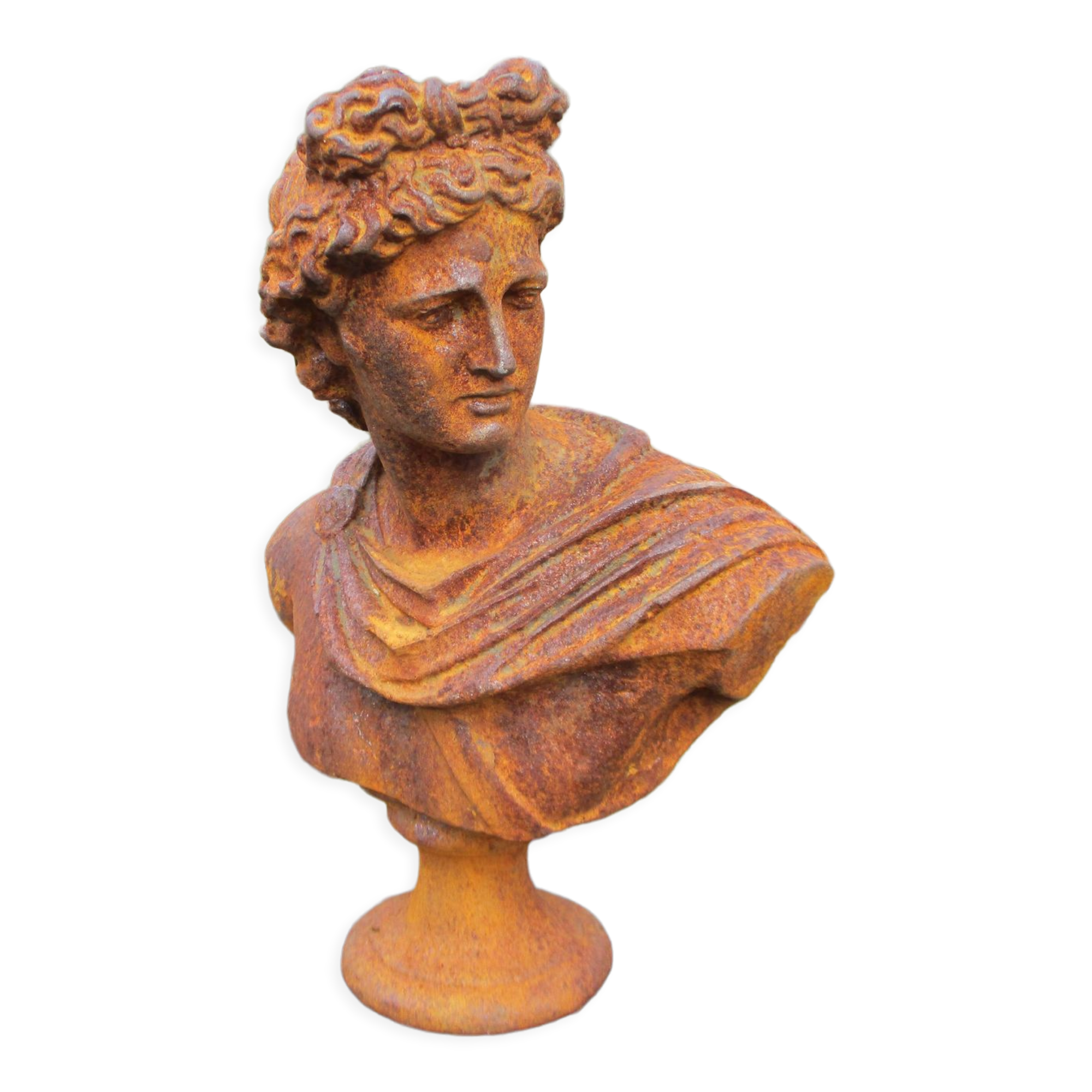 Cast iron bust of a 19th century roman woman