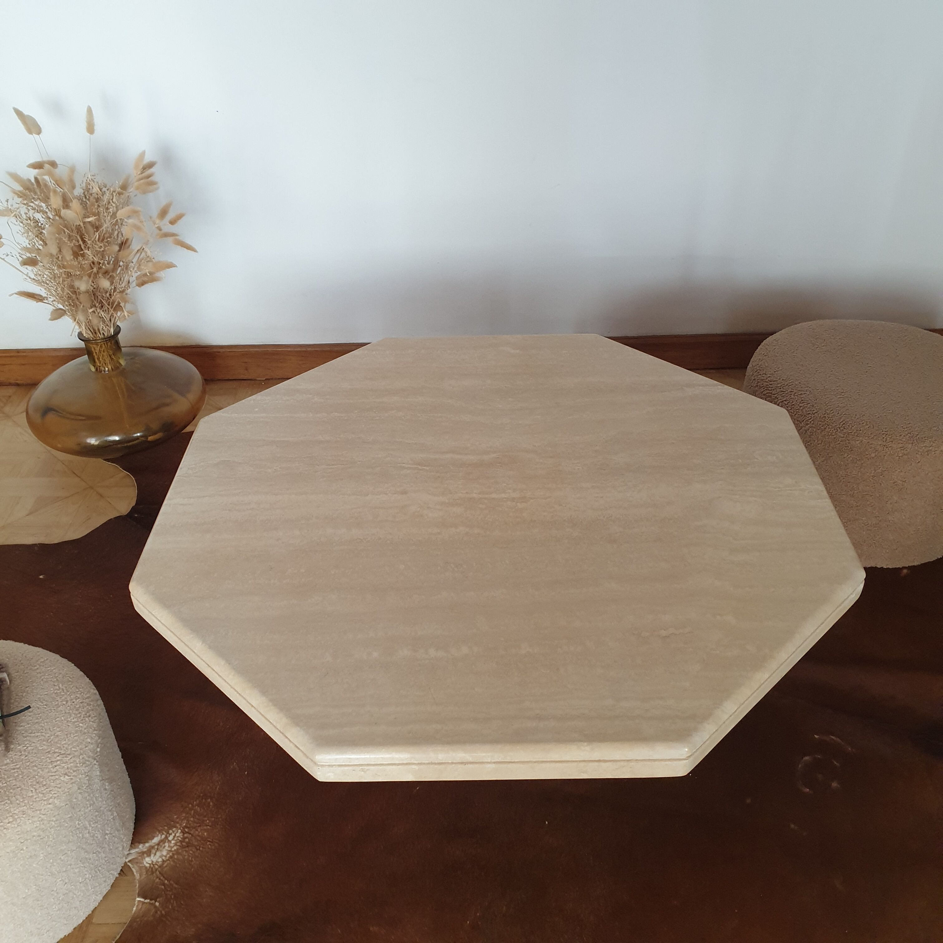 Coffee table in travertine marble Rochebobois vintage 80s