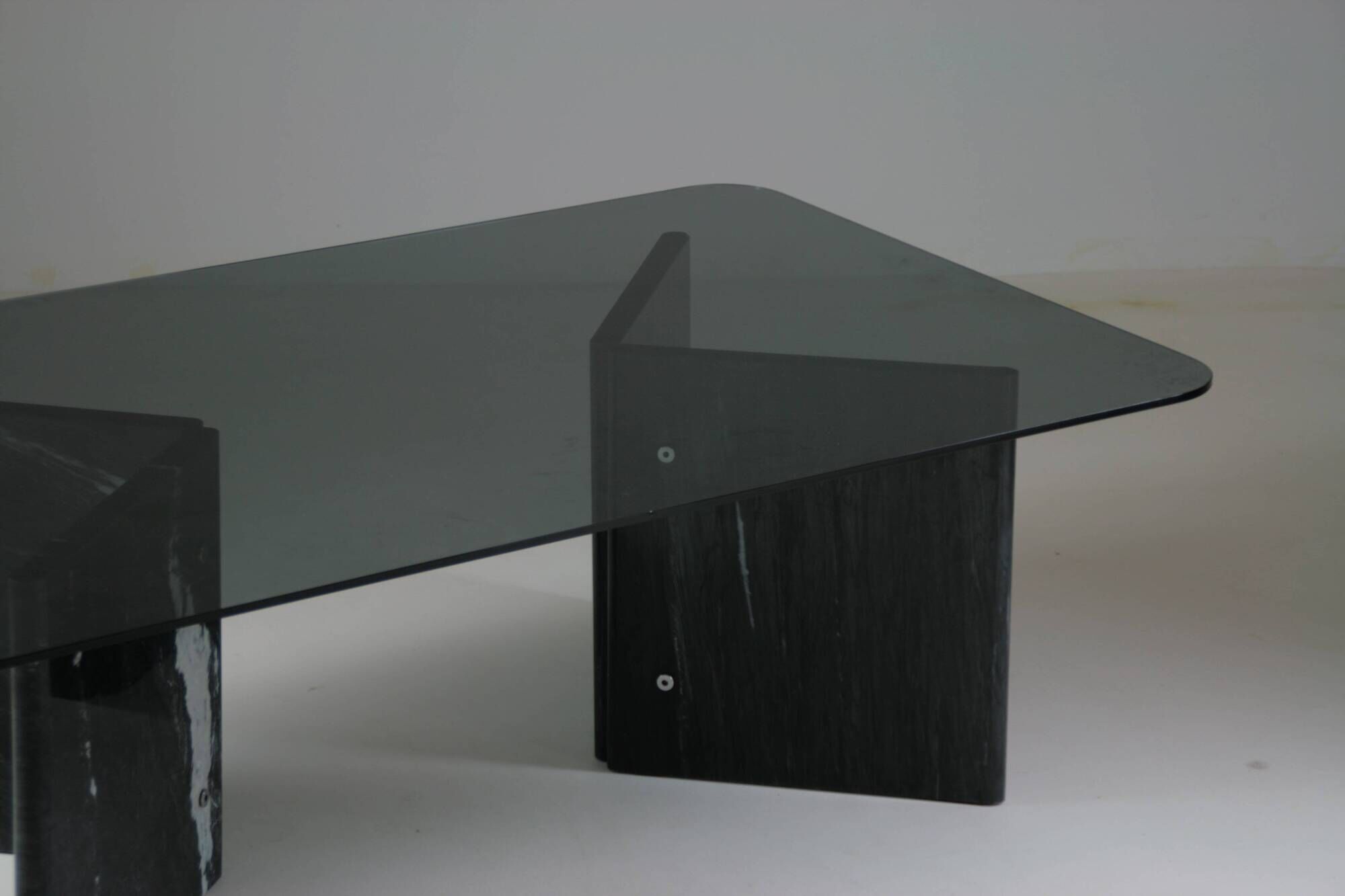 Black veined marble coffee table with smoked glass top, Italy 1970