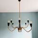 Spider chandelier in brass and black lacquered metal Italian design 1950s