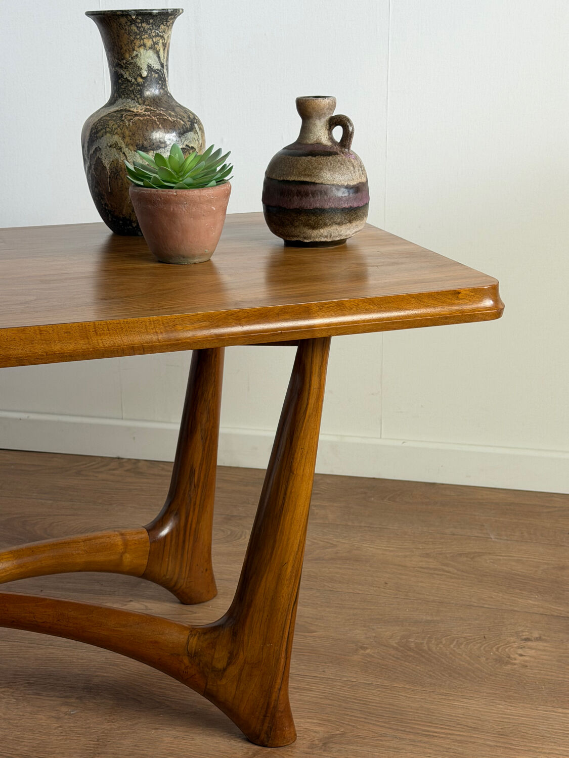 Vintage wooden coffee table – sculptural base