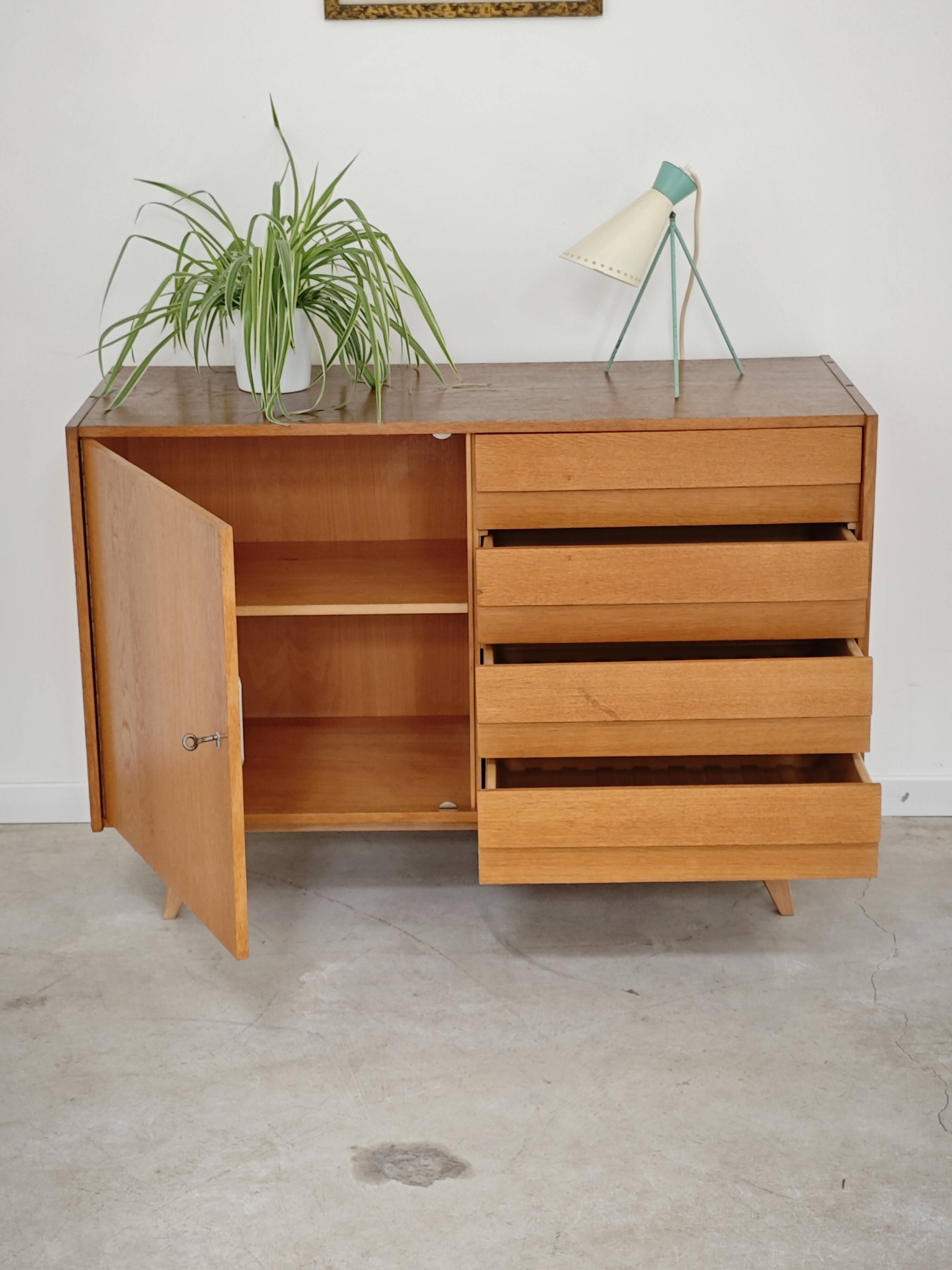 Sideboard U 458 light oak Jiri Jiroutek for Interier Praha 1960