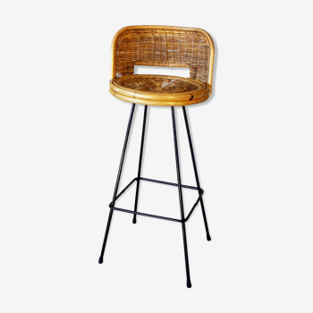 Bar stool, rattan and steel, turning points 1960