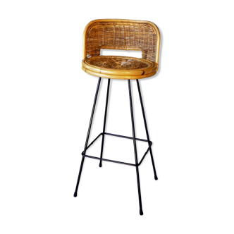 Bar stool, rattan and steel, turning points 1960