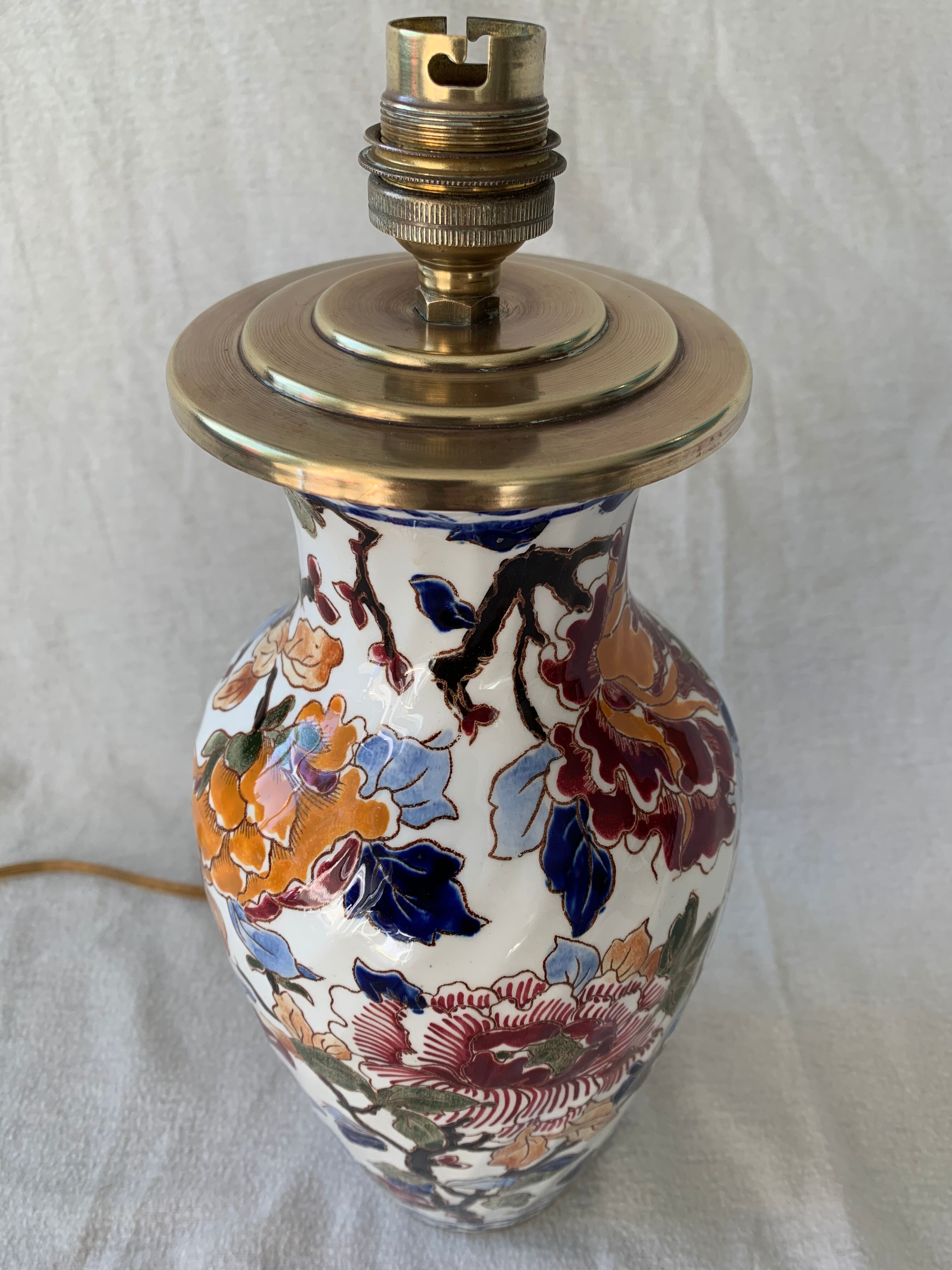 Gien Peonies 1960 multicoloured and floral lamp foot
