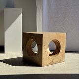 Coffee table, or openwork cubic stool in natural monoxyle mango wood H40.