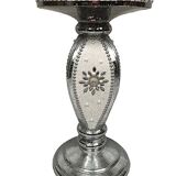 Small wooden pedestal table entirely covered with mirror mosaic