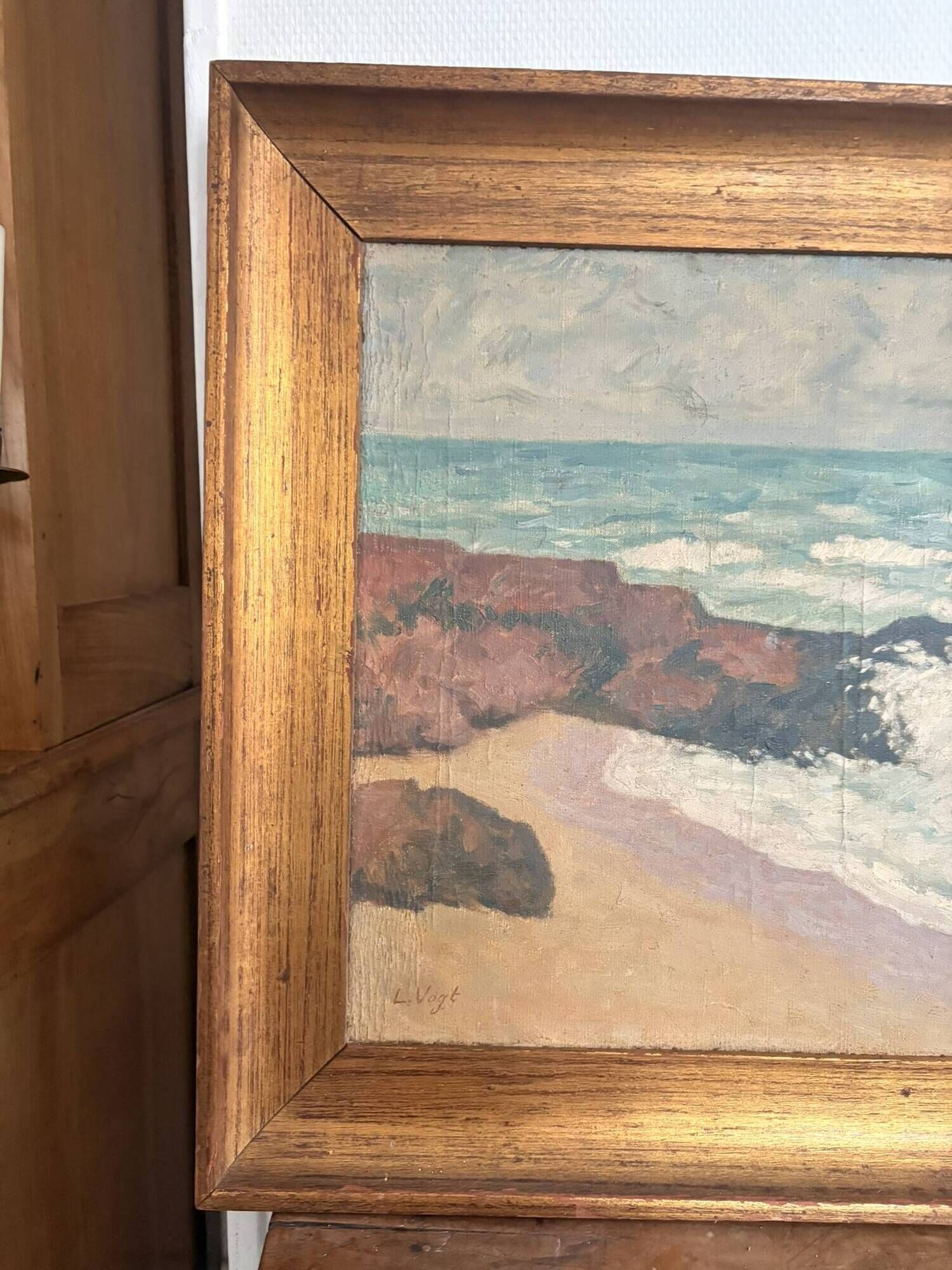Table Oil Canvas Marine Sea Waves Lucien Vogt Painting Landscape Coast