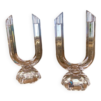 Pair of Nachtmann Designer Aurel crystal candlesticks