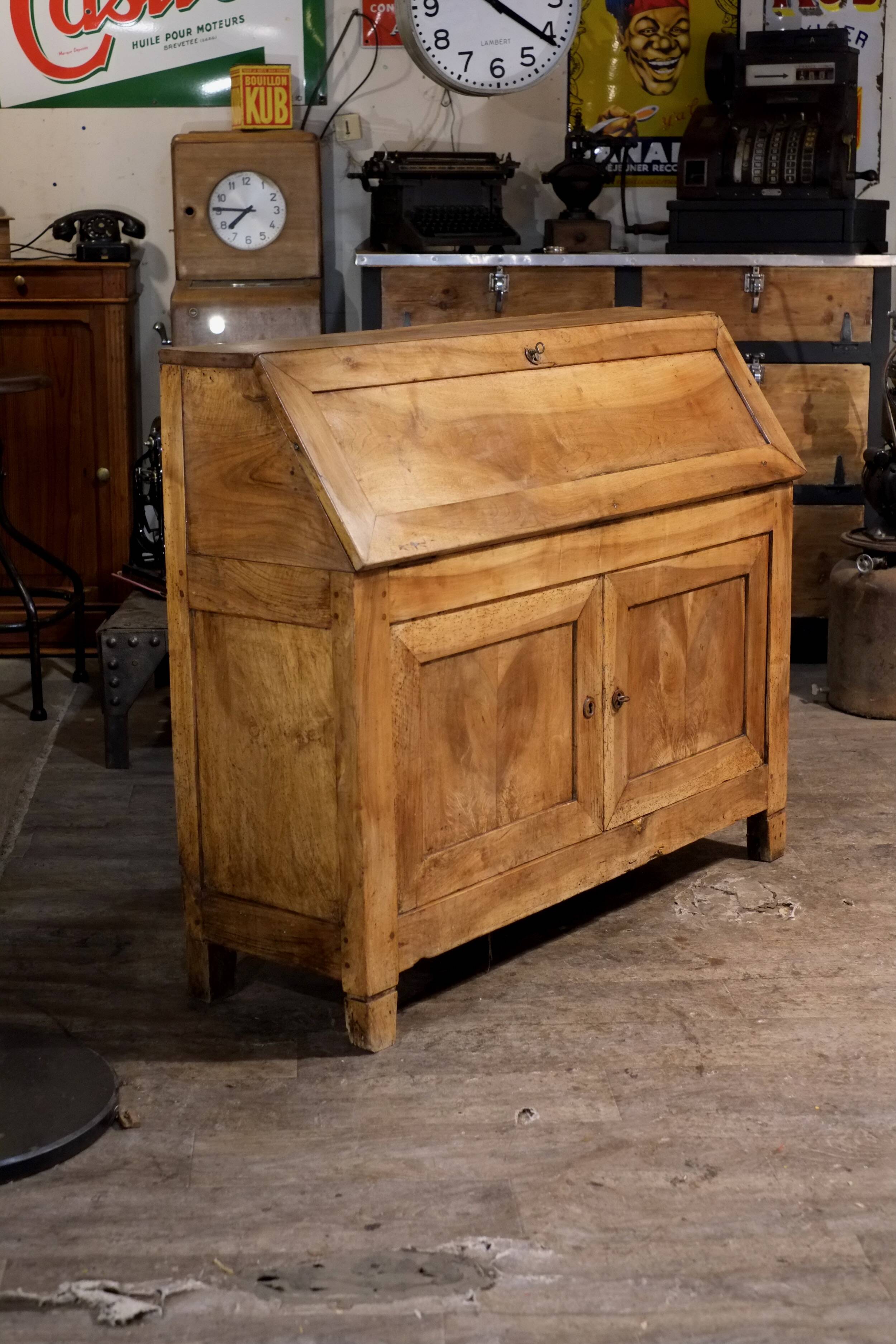antique writing desk secretary from the 19th century in solid walnut