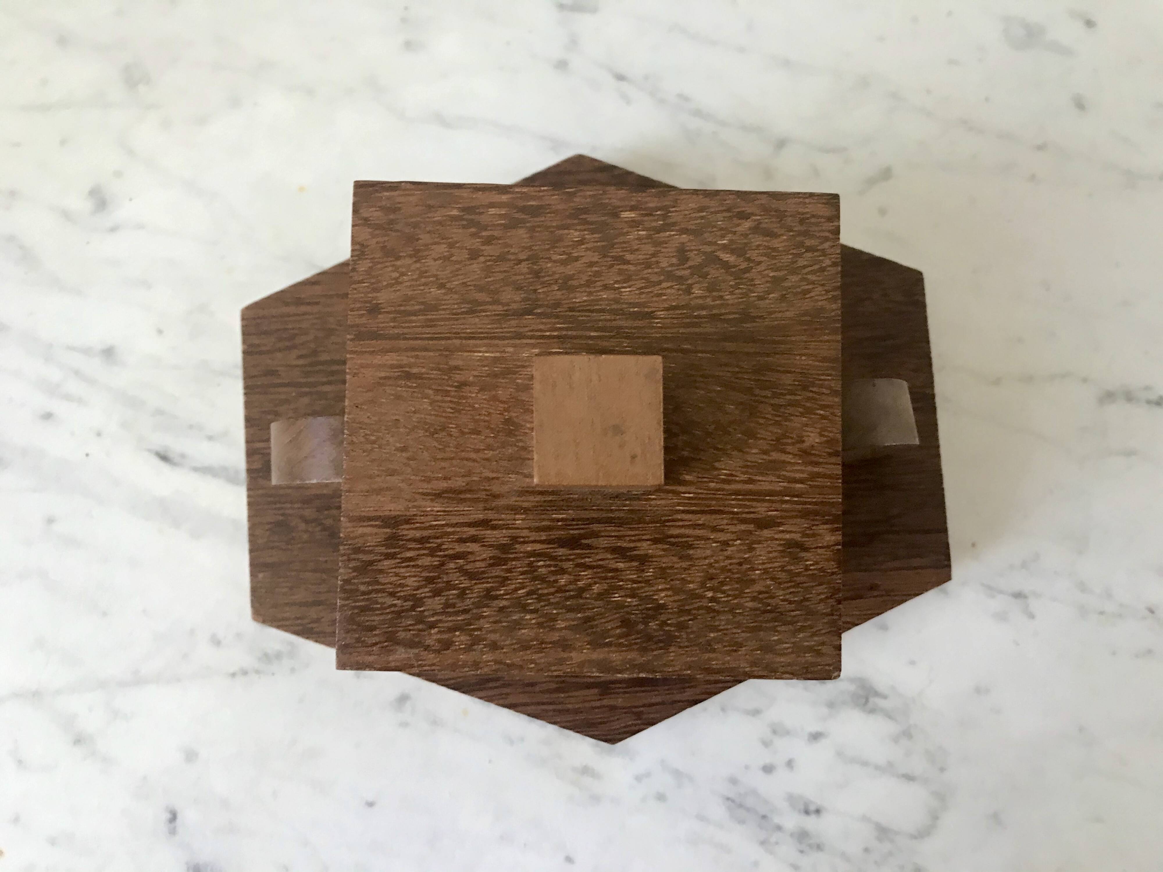 small art deco box in wood and molded glass from the 1930s