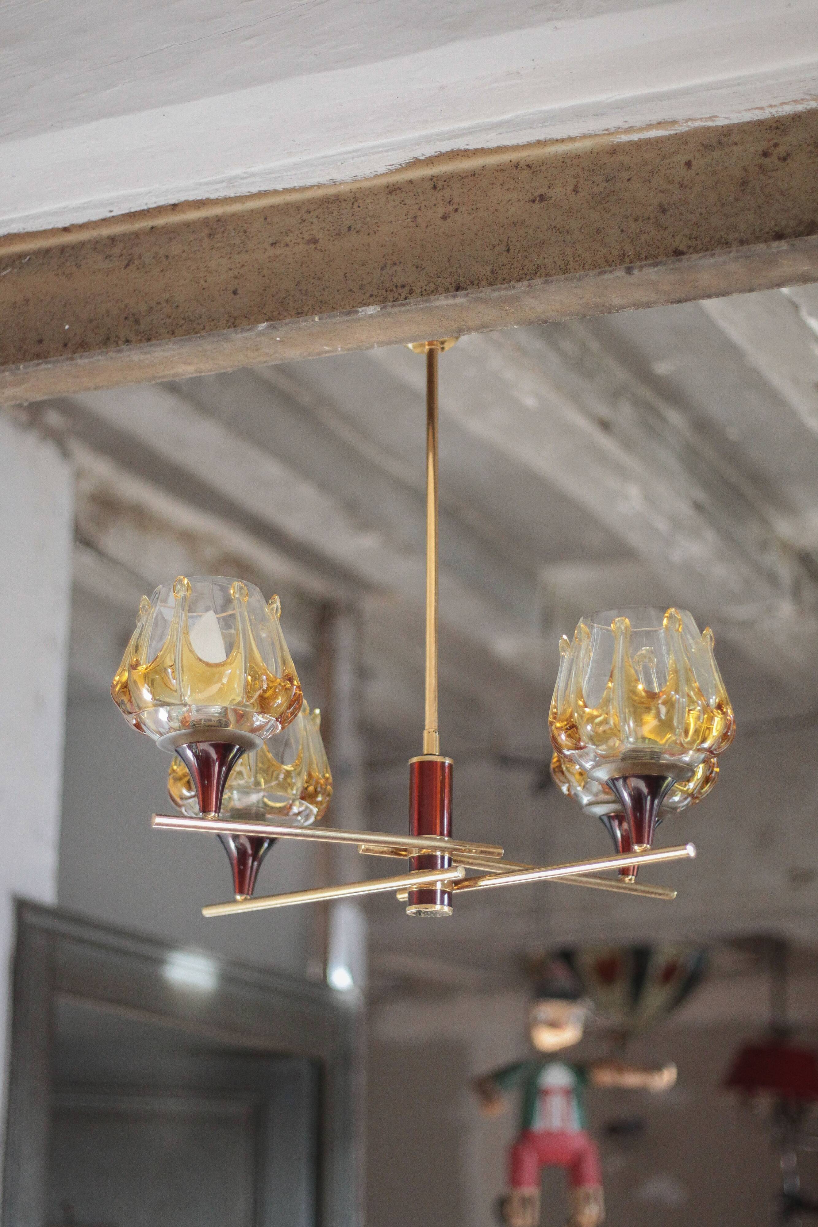 Vintage pendant light, Oberglass Austria glass pendant light, Murano style