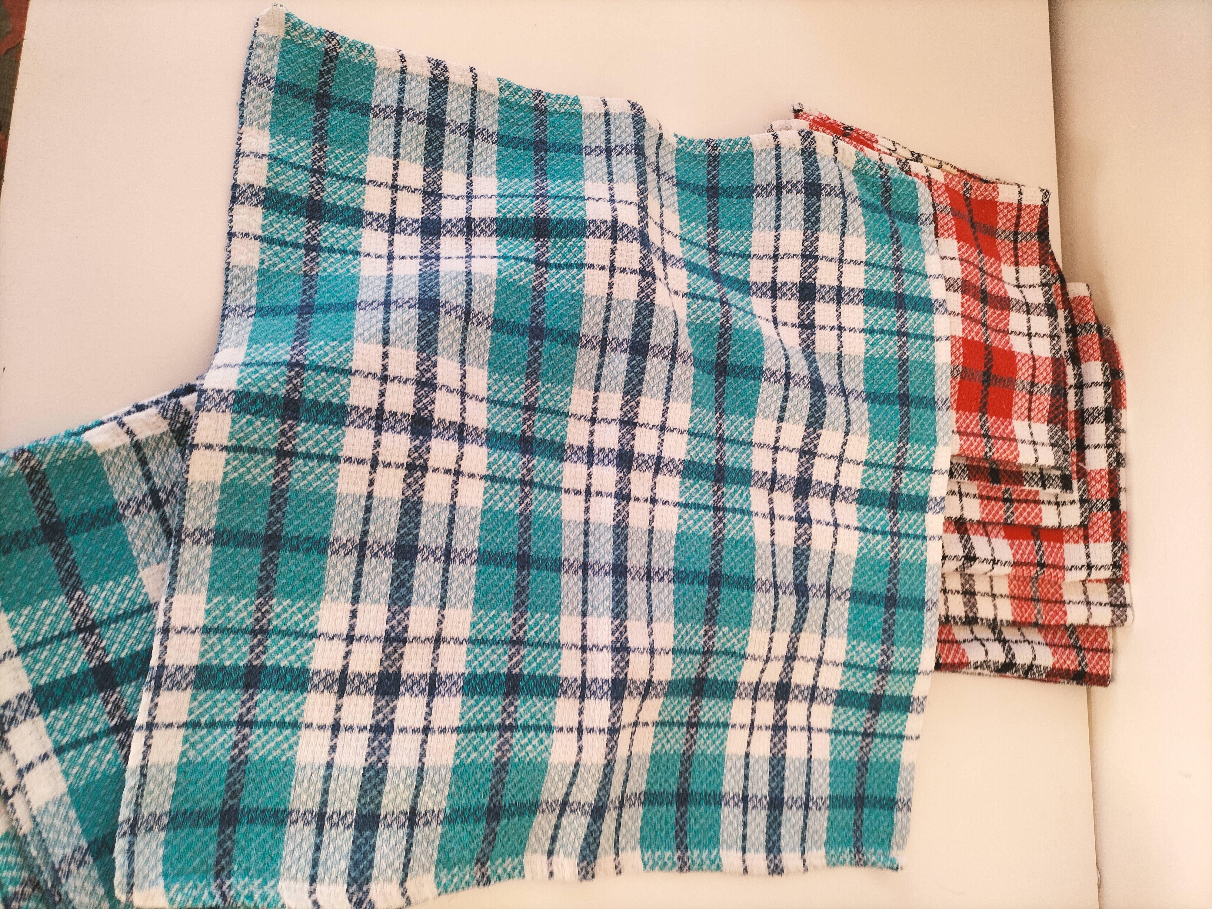 Ensemble de 12 serviettes vintage à carreaux – Rouge et turquoise