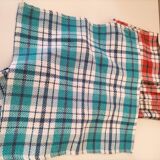 Ensemble de 12 serviettes vintage à carreaux – Rouge et turquoise