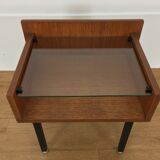 Modernist bedside table wood and glass 1950