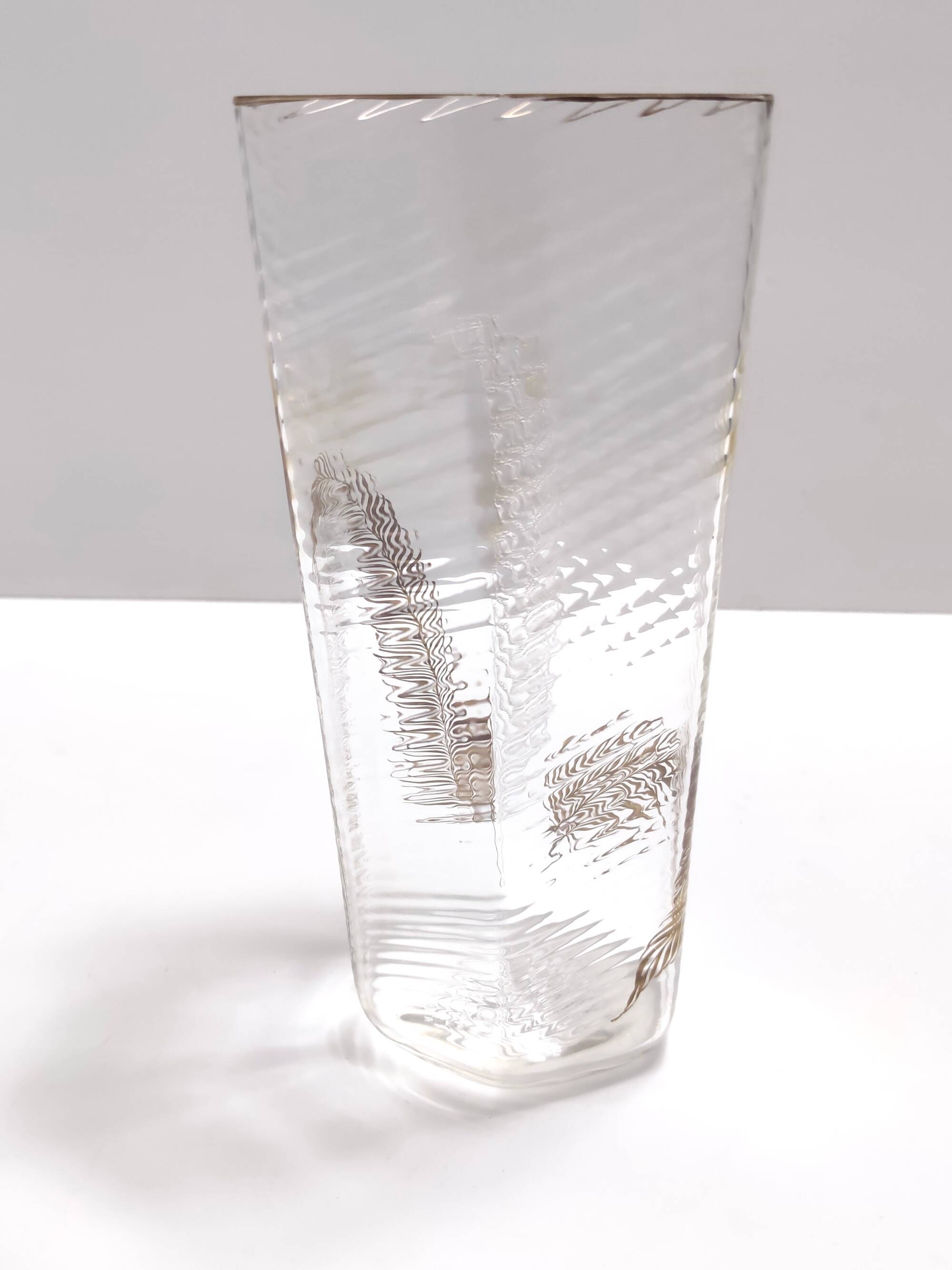Transparent and Gold Hexagonal Murano Glass Vase by Cenedese