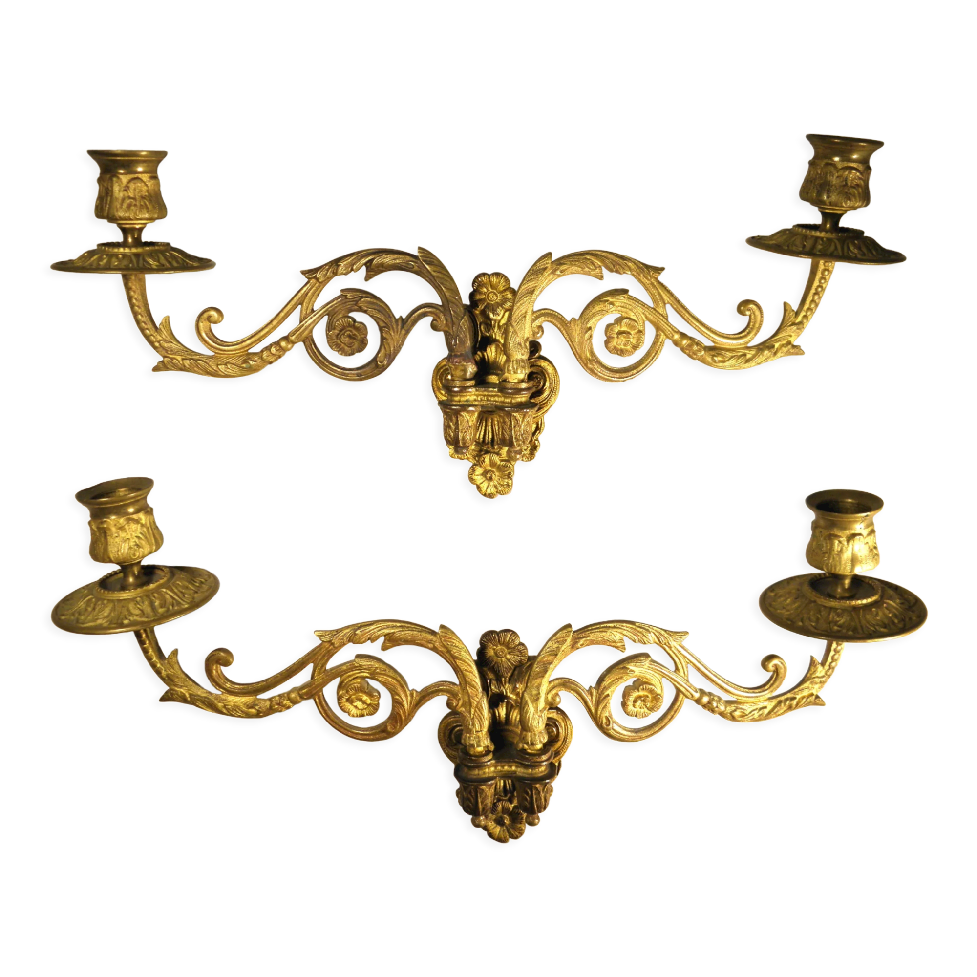 Pair of gilded brass chandeliers