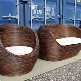 Rattan sofa set and 2 armchairs