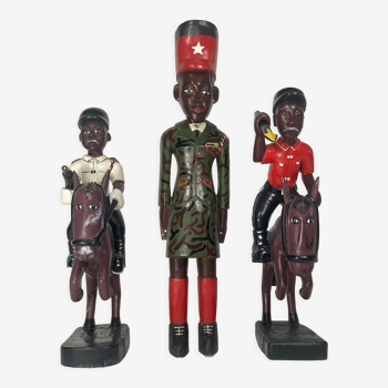 Set of 3 large African Baule figurines, Ivory Coast 1970s